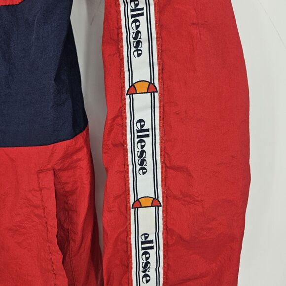 Ellesse Track Jacket Mens Large Nylon Red Navy Blue White Hooded HAS FLAWS - Picture 2 of 14